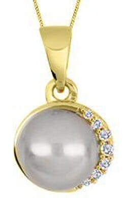 Yellow Gold Pearl, Diamond Pendant Necklace.
