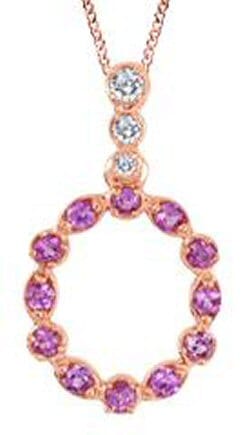 Rose Gold Pink Sapphire, Canadian Diamond Circle Pendant Necklace.