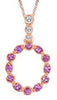 Rose Gold Pink Sapphire, Canadian Diamond Circle Pendant Necklace.