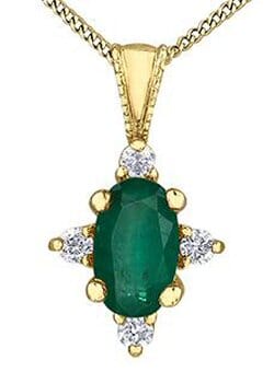 Yellow Gold Emerald, Diamond Pendant Necklace.
