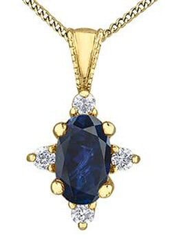 Yellow Gold Blue Sapphire, Diamond Pendant Necklace.