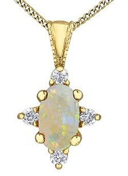 Yellow Gold Opal, Diamond Pendant Necklace.