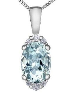 White Gold Aquamarine, Diamond Pendant Necklace.