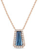 Rose Gold Step Trapezoid Cut London Blue Topaz, Diamond Pendant Necklace.