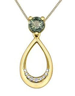 Yellow Gold Green Sapphire, Diamond Pendant Necklace.