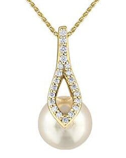 Yellow Gold Pearl, Diamond Pendant Necklace.