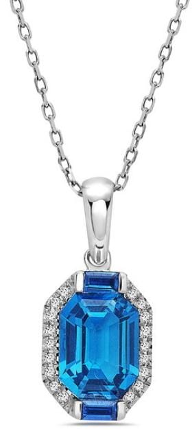 White Gold Diamond, Blue Sapphire, London Blue Topaz, Diamond Pendant Necklace.