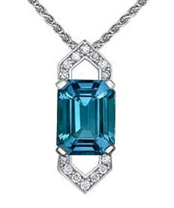 White Gold London Blue Topaz, Diamond Pendant Necklace.