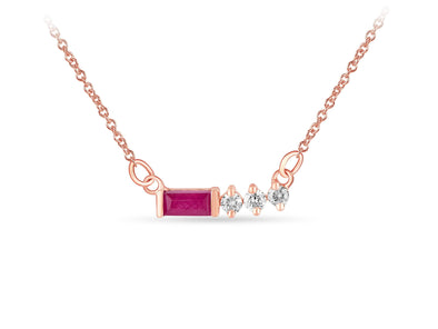 Rose Gold Diamond, Ruby Bar Pendant Necklace.