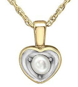Yellow Gold Pearl Heart Pendant Necklace.