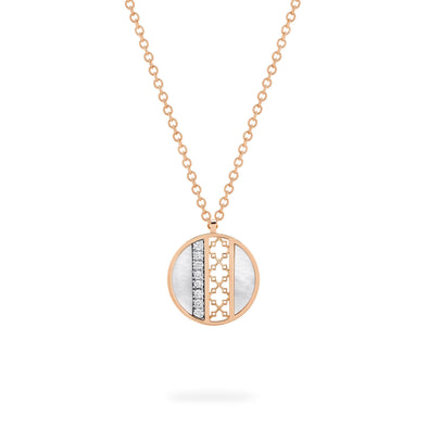 Rose Gold Mother of Pearl, Diamond Pendant Necklace.