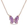 Rose Gold Diamond, Pink Sapphire Butterfly Pendant Necklace.