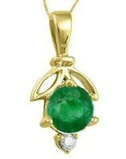 Yellow Gold Emerald, Canadian Diamond Pendant Necklace.