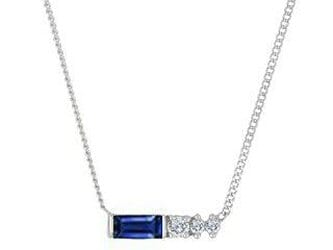 White Gold Blue Sapphire, Canadian Diamond Pendant Necklace.
