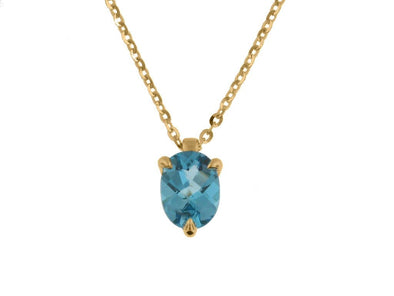 Yellow Gold Blue Topaz Solitaire Pendant Necklace.