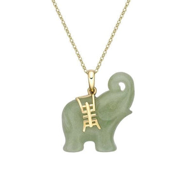 Yellow Gold Jade Elephant Pendant Necklace.