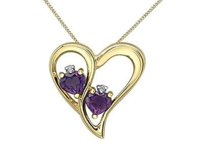 Yellow Gold Amethyst, Diamond Heart Pendant Necklace.