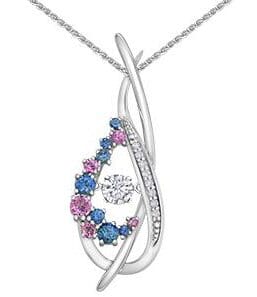 White Gold Blue Sapphire, Pink Sapphire, Canadian Diamond Pulse Pendant Necklace.
