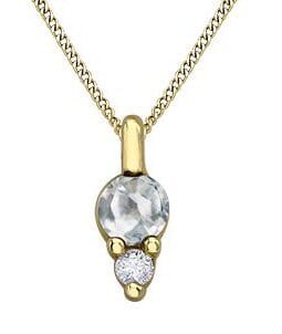 Yellow Gold White Topaz, Diamond Pendant Necklace.