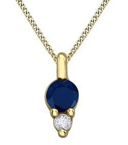 Yellow Gold Blue Sapphire, Diamond Pendant Necklace.