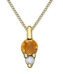 Yellow Gold Citrine, Diamond Pendant Necklace.