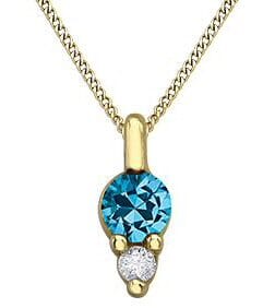 Yellow Gold Blue Topaz, Diamond Pendant Necklace.