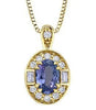 Yellow Gold Tanzanite, White Sapphire, Diamond Pendant Necklace.