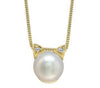 Yellow Gold Pearl, Diamond Circle Pendant Necklace.