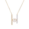 Yellow Gold Fresh Water Pearl, Diamond Drop Pendant Necklace.
