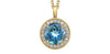 Yellow Gold Blue Topaz, Diamond Circle Drop Pendant Necklace.