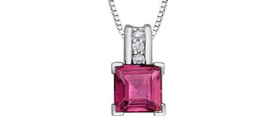 White Gold Pink Topaz, With Natural Earth Mined Accent Diamonds Drop Pendant Necklace.