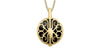 Yellow Gold Onyx, With Natural Earth Mined Accent Diamonds Circle Pendant Necklace.