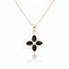 Yellow Gold Onyx Flower Pendant Necklace.