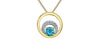 Yellow Gold Blue Topaz, Diamond Circle Pendant Necklace.