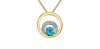Yellow Gold Blue Topaz, Diamond Circle Pendant Necklace.