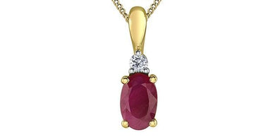 Yellow Gold Ruby, Diamond Drop Pendant Necklace.