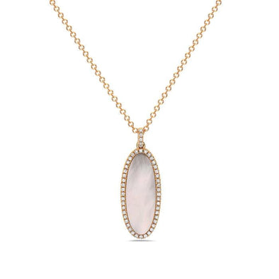 Yellow Gold Mother of Pearl, Diamond Pendant Necklace.