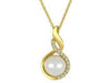 Yellow Gold Pearl, Diamond Drop Pendant Necklace.