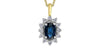 Yellow Gold Blue Sapphire, Diamond Drop Pendant Necklace.