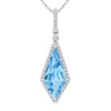 White Gold Blue Topaz, Diamond Drop Pendant Necklace.