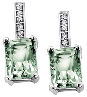 White Gold Diamond, Green Amethyst, Diamond Stud Earrings