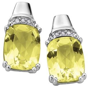 White Gold Lemon Quartz, Diamond Stud Earrings