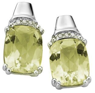 White Gold Lemon Quartz, Diamond Stud Earrings