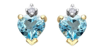 Yellow Gold Blue Topaz, Diamond Heart Stud Earrings