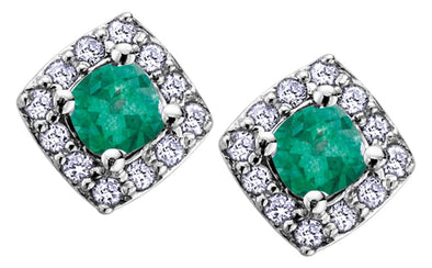 White Gold Emerald, Diamond Stud Earrings