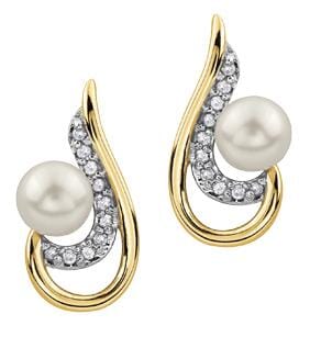 Yellow Gold Pearl, Diamond Stud Earrings