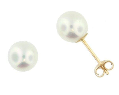 Yellow Gold Cultured Freshwater Pearl Stud Earrings. 6.0 - 6.5mm Pearls.