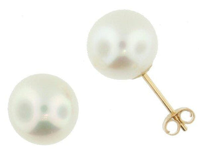 Yellow Gold Cultured Freshwater Pearl Stud Earrings. 8.0 - 8.5mm Pearls.