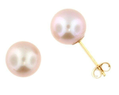 Yellow Gold Cultured Freshwater Pearl Stud Earrings. 7.0 - 7.5mm Pearls.