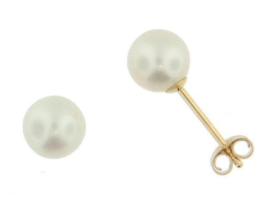 Yellow Gold Cultured Freshwater Pearl Stud Earrings. 5.0 - 5.5mm Pearls.